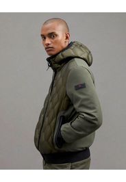 Giubbino Peuterey Koons bi-tessuto verde militare con trapuntatura geometrica e cappuccio