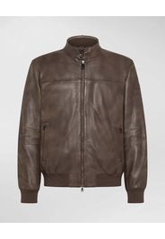 Bomber Fionia Peuterey marrone in pelle con imbottitura in piuma