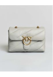 Borsa Classic Love Bag Puff Pinko in pelle color perla con fibbia Love Birds dorata e tracolla