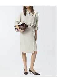 Abito corto a portafoglio Pinko color gesso con parte superiore a camicia e nodo in vita