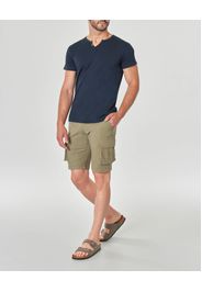 T-shirt serafino blu in tessuto slub di puro cotone