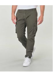 Pantalone cargo verde militare in gabardina di cotone stretch