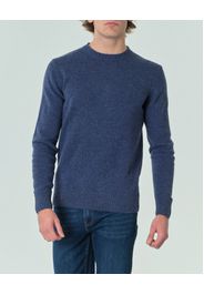 Maglione girocollo blu indaco tinta unita in lana finezza 7