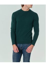 Maglione girocollo verde bottiglia tinta unita in lana finezza 7