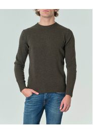 Maglione girocollo verde militare tinta unita in lana finezza 7
