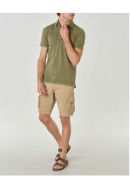 Polo verde militare mezza manica in cotone fiammato con taschino al petto