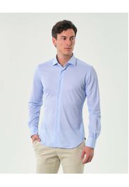 Camicia azzurra in tessuto tecnico stretch micro mattoncino