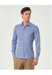Camicia blu indaco a righe in tessuto tecnico stretch