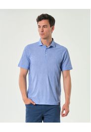 Polo azzurra in tessuto tecnico stretch effetto fiammato