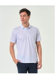 Polo a righe bianche e azzurre in seersucker tecnico stretch