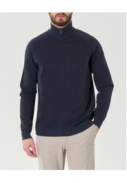 Maglia blu in cotone con chiusura zip e maniche raglan
