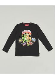 T-shirt nera a manica lunga con stampa grafica astroman e banconote 10-16 anni