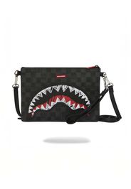 Pochette Sprayground Scribble Shark in similpelle con motivo a scacchi neri e grigi