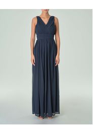 Abito lungo blu navy senza maniche in georgette con scollo a V incrociato