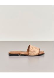 Sandali color cuoio in pelle martellata con fascia in rafia a fantasia e lacci rimovibili