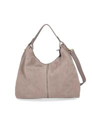 Hobo bag in pelle scamosciata ed effetto martellato color taupe con tracolla staccabile