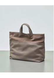 Borsa a mano grande color taupe in pelle martellata e suede con tracolla a catena