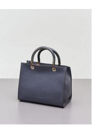 Borsa avio in pelle martellata a base rigida con impunture e manico in resina tono su tono