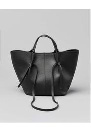 Borsa a mano color cuoio a trapezio in pelle bottalata con manici a spalla regolabili e pochette in suede