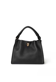 Borsa nera Visonà in pelle martellatamisura media con manico intrecciato e tracolla più lunga removibile