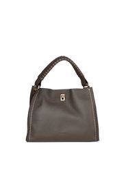 Borsa testa di moro Visonà in pelle martellatamisura media con manico intrecciato e tracolla più lunga removibile