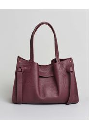 Borsa bordeaux Visonà misura grande in pelle martellata con inserto abbinato a nodi e impunture a contrasto