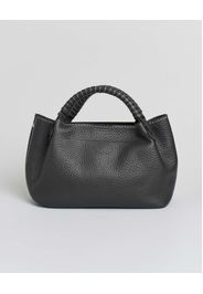 Bauletto nero Visonà in pelle martellata con manico intrecciato