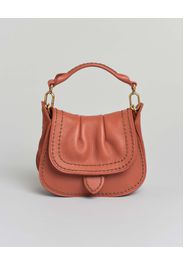Borsa a mano arancione Visonà misura piccola in pelle martellata con patta arricciata e inserti laterali in suede