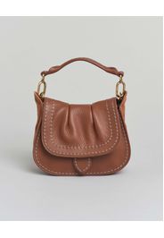 Borsa a mano color cuoio Visonà misura piccola in pelle martellata con patta arricciata e inserti laterali in suede