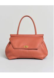 Borsa arancione Visonà in pelle martellata con patta squadrata e manico tubolare