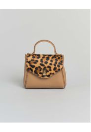 Mini bag Visonà beige in pelle martellata con impunture e patta di chiusura in cavallino effetto dalmata