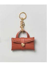Portachiavi Visonà a borsina in pelle martellata arancione con catena e anello dorati