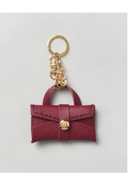 Portachiavi Visonà a borsina in pelle martellata rossa con catena e anello dorati
