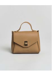 Mini Bag Visonà in pelle martellata color cammello con tracolla removibile