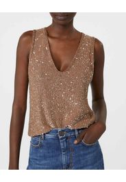 Top color bronzo senza maniche Weekend Max Mara in misto cotone con paillettes