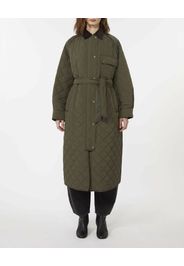 Giaccone lungo trapuntato verde militare Weekend Max Mara in taffetà antigoccia con colletto a velluto a coste