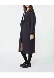 Cappotto doppiopetto blu Weekend Max Mara in pura lana vergine con scollo a rever e cintura in vita