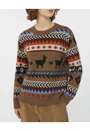 Maglia girocollo color cammello Weekend Max Mara a motivo jacquard multicolore con lama