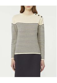 Maglia a righe bianche e blu Weekend Max Mara in cotone con chiusura a bottoni sulla spalla