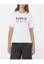 T-shirt bianca in cotone Weekend Max Mara a maniche corte con ricamo Love in paillettes