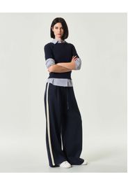 Pantaloni blu Weekend Max Mara wide in jersey di cotone con bande