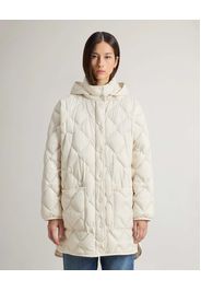 Giacca a mantella Heritage color avorio trapuntata imbottita in piuma con cappuccio removibile