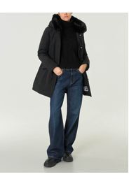 Parka Beaker nero in Ramar Cloth imbottito in piuma naturale con cappuccio foderato in pelliccia sintetica