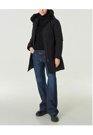 Arctic Parka Evolution in Ramar Cloth nero con cintura in vita e cappuccio foderato lana con scritta logo