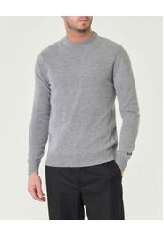 Maglia girocollo Woolrich grigio chiaro in lambswool di pura lana con logo ricamato sul polso