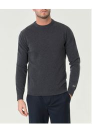 Maglia girocollo Woolrich antracite in lambswool di pura lana con logo ricamato sul polso