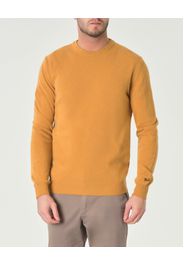 Maglia girocollo arancione in lambswool di pura lana con logo ricamato sul polso