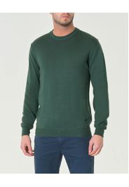 Maglia girocollo Woolrich verde pino in pura lana con logo ricamato in tono sul fondo