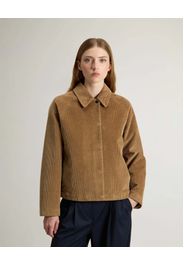 Giacca color cammello Woolrich in velluto a costine di cotone con colletto a camicia