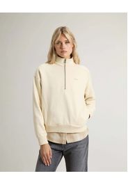 Maglia color panna Woolrich a collo alto con zip e scritta logo stampata sul petto